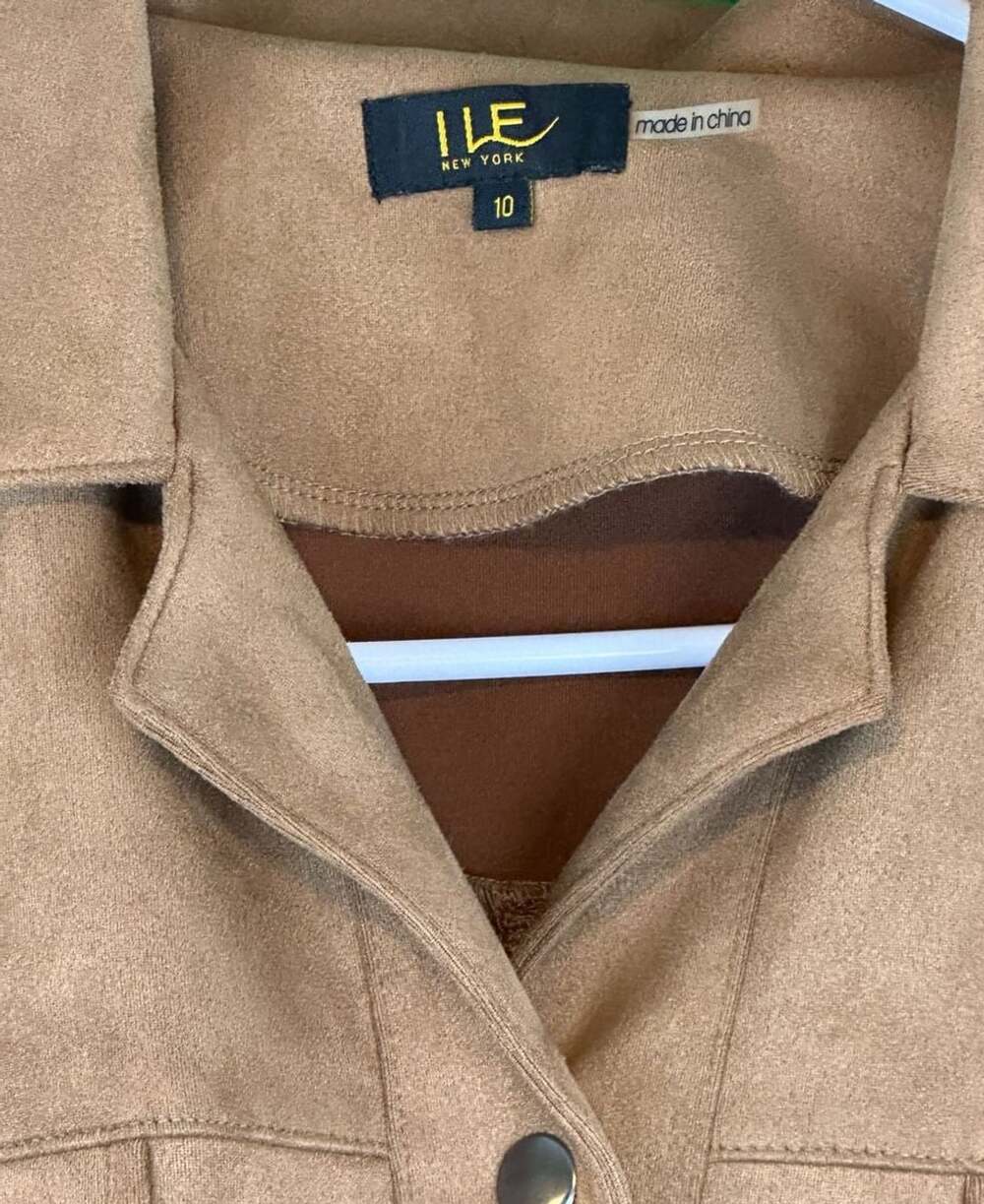 ILE New York Faux Suede Shirt Dress Size 10 Brown - Picture 4 of 4